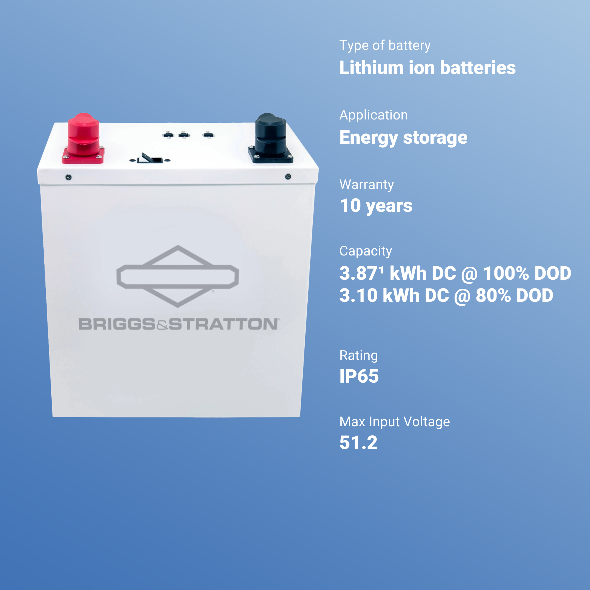 Briggs & Stratton AmpliPHI 3.8 LFP 48V Battery with Constructed-in BMS and Communication Options - Comes with 4' CAT5 Cable and Terminator